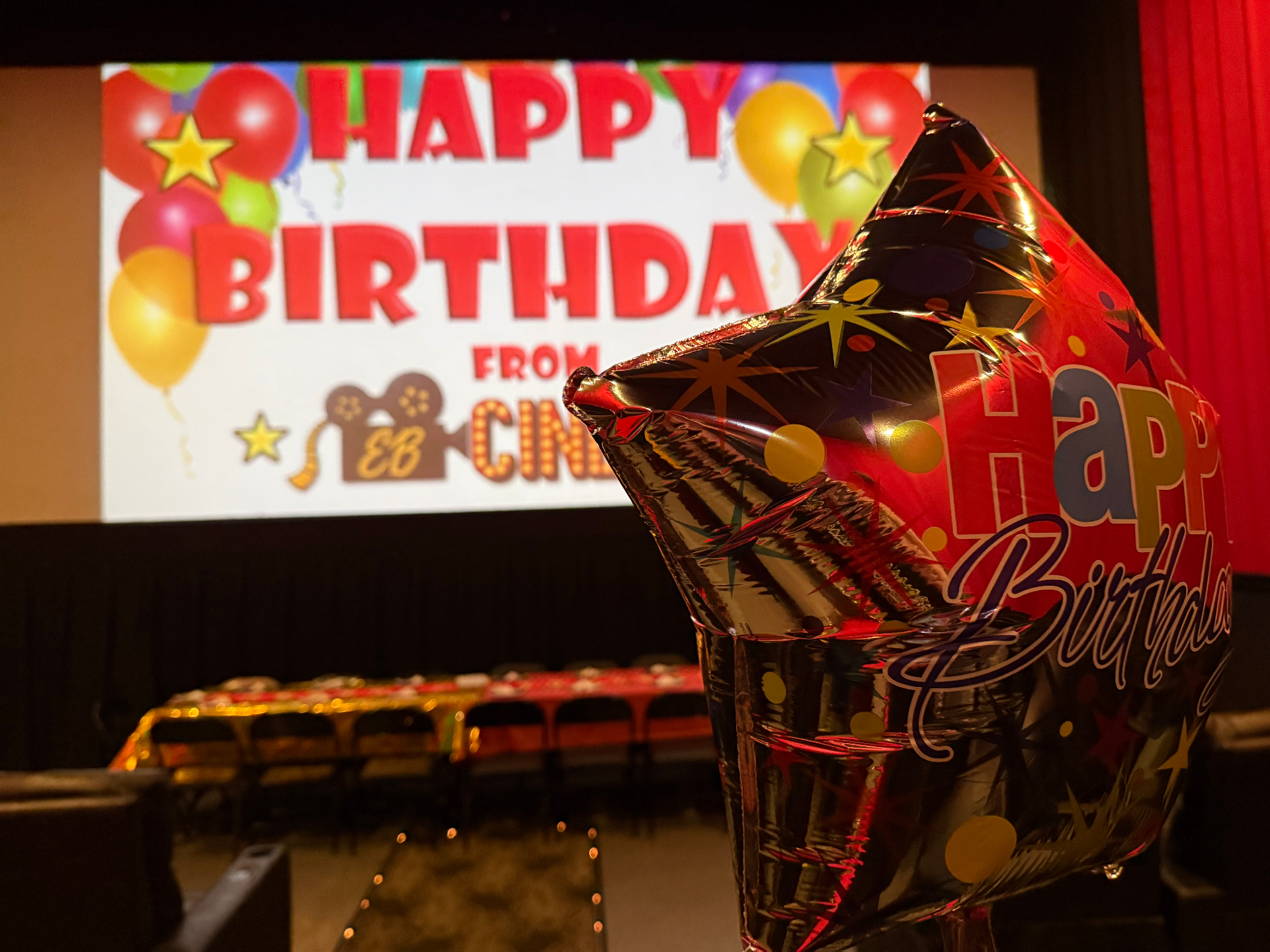 A custom birthday message on the big screen (Package 3).